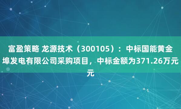 富盈策略 龙源技术（300105）：中标国能黄金埠发电有限公司采购项目，中标金额为371.26万元